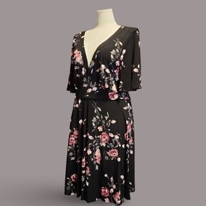 Torrid Black and Pink Floral Midi Dress 3x Light And Airy Fairycore Normcore❥❥❥❥